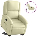 vidaXL Fotoliu rabatabil electric cu ridicare, crem, piele naturală