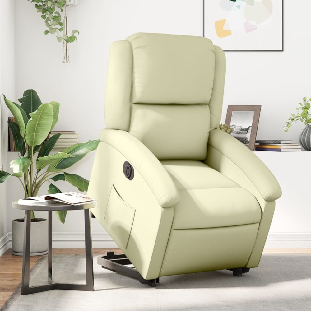 vidaXL Fotoliu rabatabil electric cu ridicare, crem, piele naturală