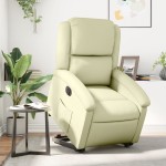 vidaXL Fotoliu rabatabil electric cu ridicare, crem, piele naturală