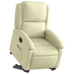 vidaXL Fotoliu rabatabil electric cu ridicare, crem, piele naturală