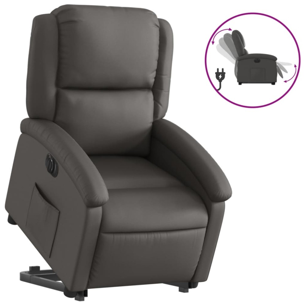 vidaXL Fotoliu rabatabil electric cu ridicare, gri, piele naturală
