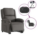 vidaXL Fotoliu rabatabil electric cu ridicare, gri, piele naturală
