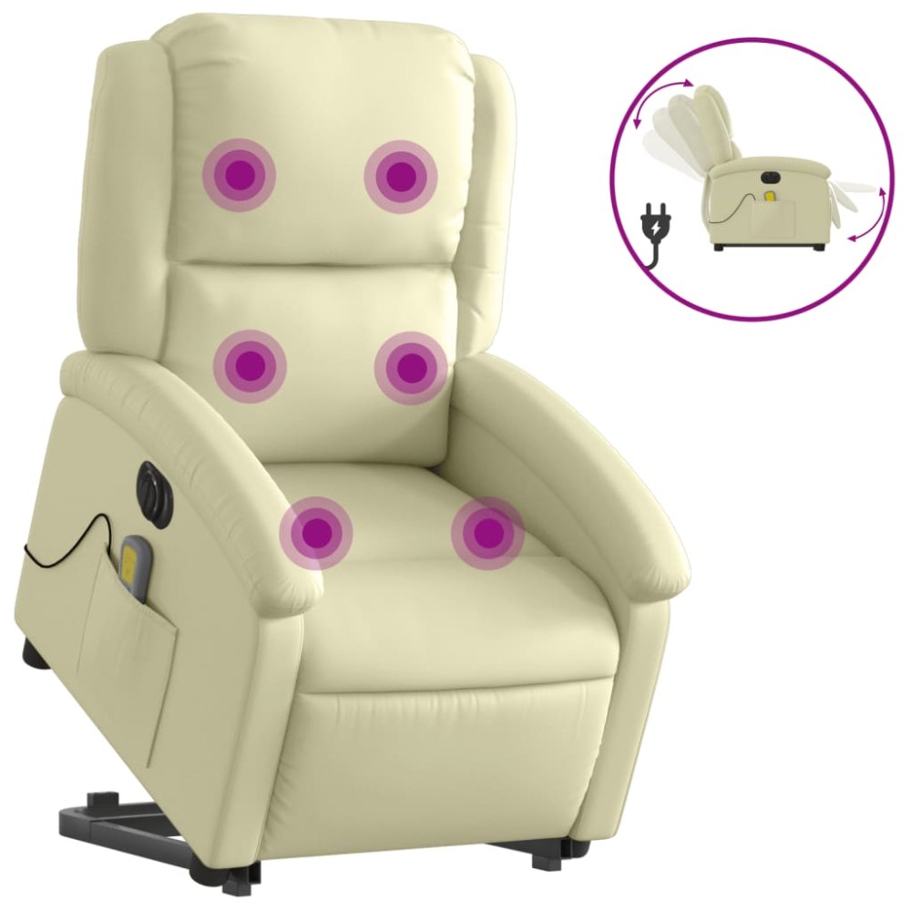 vidaXL Fotoliu electric masaj rabatabil cu ridicare crem piele natural