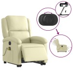 vidaXL Fotoliu electric masaj rabatabil cu ridicare crem piele natural