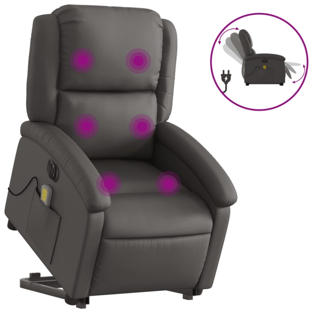 vidaXL Fotoliu electric masaj rabatabil cu ridicare gri piele natural