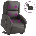 vidaXL Fotoliu electric masaj rabatabil cu ridicare gri piele natural vidaXL Fotoliu electric masaj rabatabil cu ridicare gri piele natural