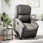 vidaXL Fotoliu electric masaj rabatabil cu ridicare gri piele natural vidaXL Fotoliu electric masaj rabatabil cu ridicare gri piele natural