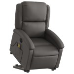 vidaXL Fotoliu electric masaj rabatabil cu ridicare gri piele natural vidaXL Fotoliu electric masaj rabatabil cu ridicare gri piele natural
