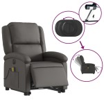 vidaXL Fotoliu electric masaj rabatabil cu ridicare gri piele natural vidaXL Fotoliu electric masaj rabatabil cu ridicare gri piele natural