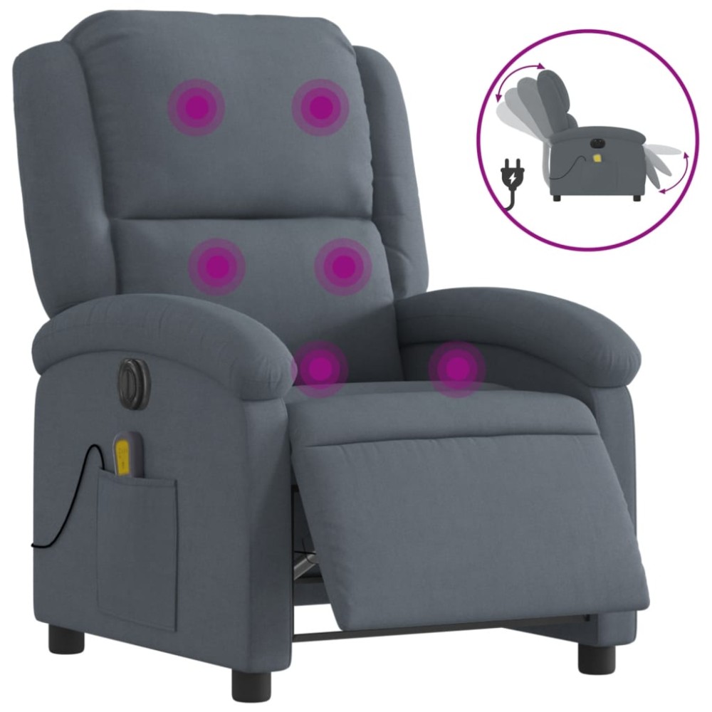 vidaXL Fotoliu electric de masaj rabatabil, gri închis, catifea
