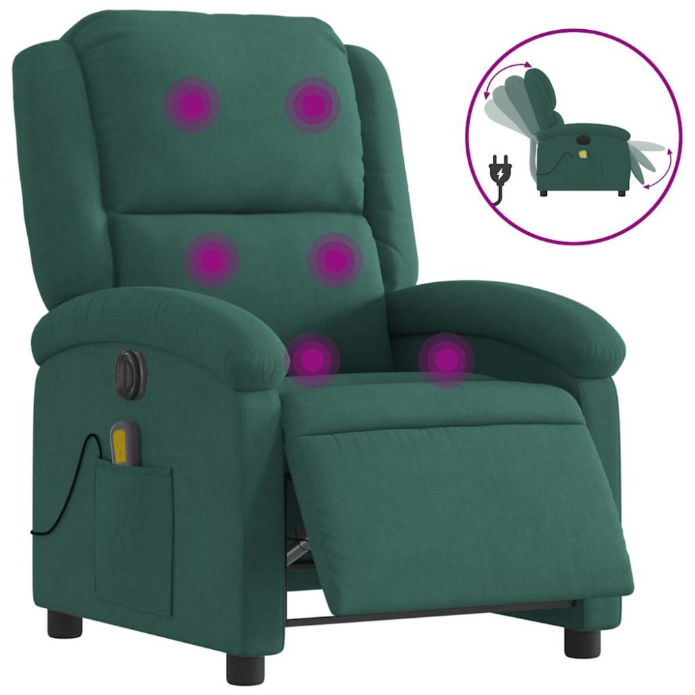vidaXL Fotoliu electric de masaj rabatabil, verde închis, catifea