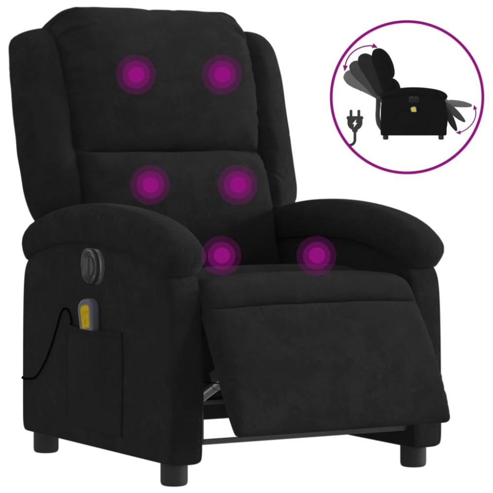 vidaXL Fotoliu electric de masaj rabatabil, negru, catifea
