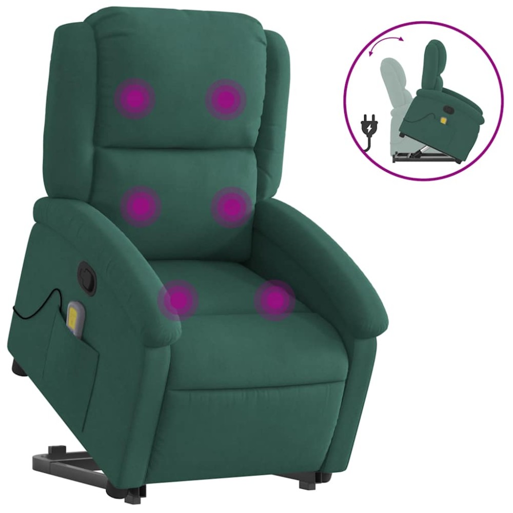 vidaXL Fotoliu de masaj cu ridicare, verde închis, catifea