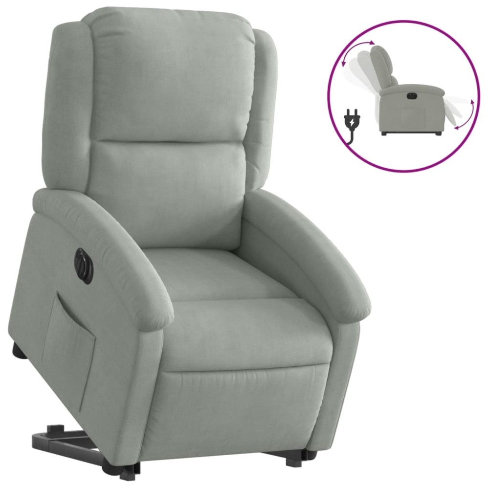 vidaXL Fotoliu electric rabatabil cu ridicare, gri deschis, catifea