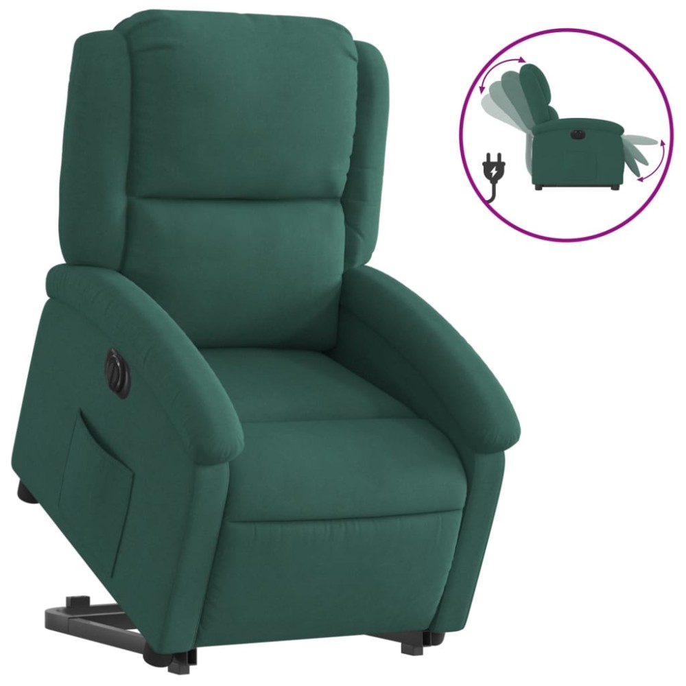 vidaXL Fotoliu electric rabatabil cu ridicare, verde închis, catifea