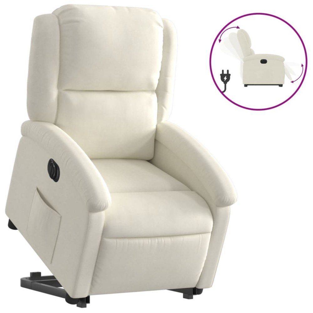 vidaXL Fotoliu electric rabatabil cu ridicare, crem, catifea