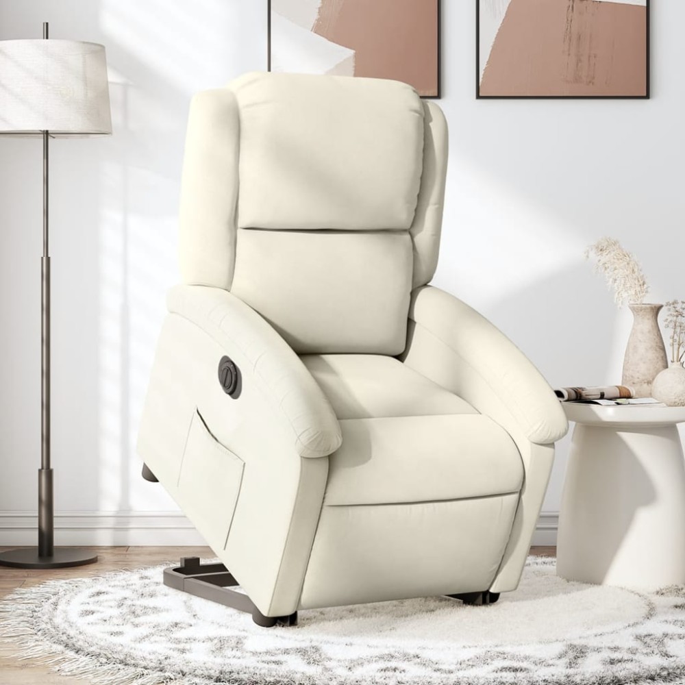vidaXL Fotoliu electric rabatabil cu ridicare, crem, catifea