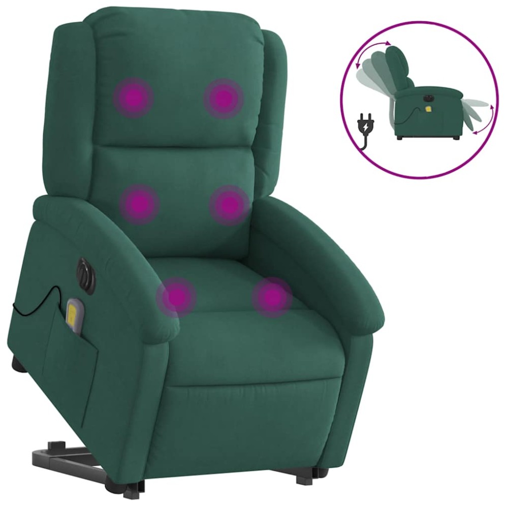 vidaXL Fotoliu electric masaj rabatabil/ridicare verde închis catifea