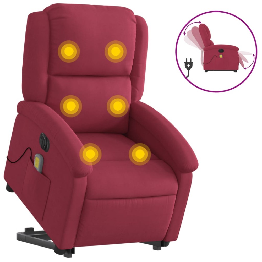 vidaXL Fotoliu de masaj electric rabatabil roșu vin catifea
