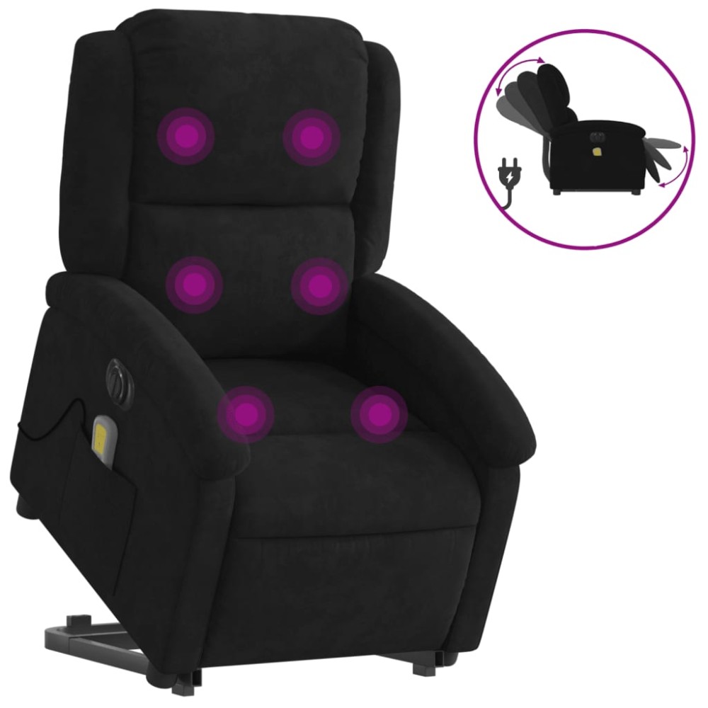 vidaXL Fotoliu electric de masaj rabatabil cu ridicare, negru, catifea