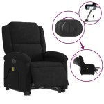 vidaXL Fotoliu electric de masaj rabatabil cu ridicare, negru, catifea