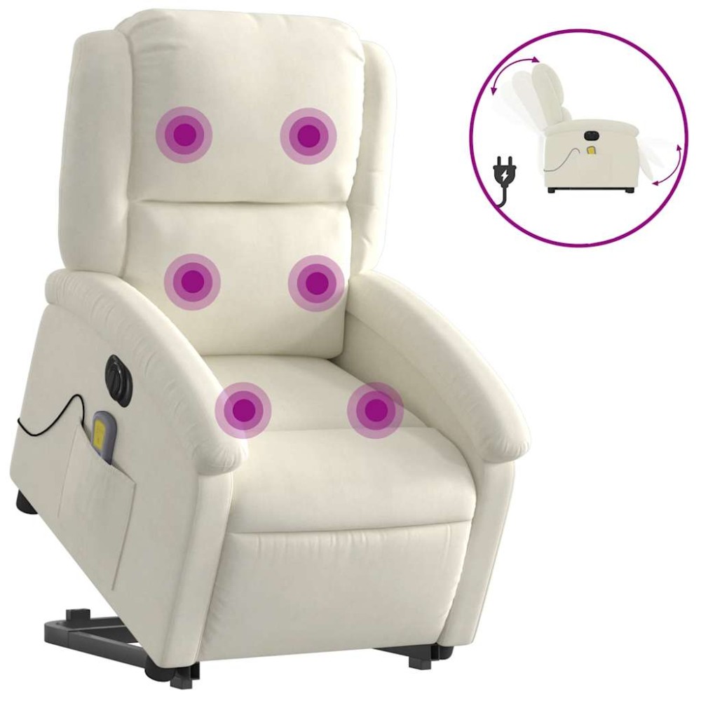 vidaXL Fotoliu electric de masaj rabatabil cu ridicare, crem, catifea