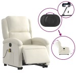vidaXL Fotoliu electric de masaj rabatabil cu ridicare, crem, catifea vidaXL Fotoliu electric de masaj rabatabil cu ridicare, crem, catifea