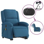 vidaXL Fotoliu electric masaj rabatabil cu ridicare, albastru, catifea vidaXL Fotoliu electric masaj rabatabil cu ridicare, albastru, catifea