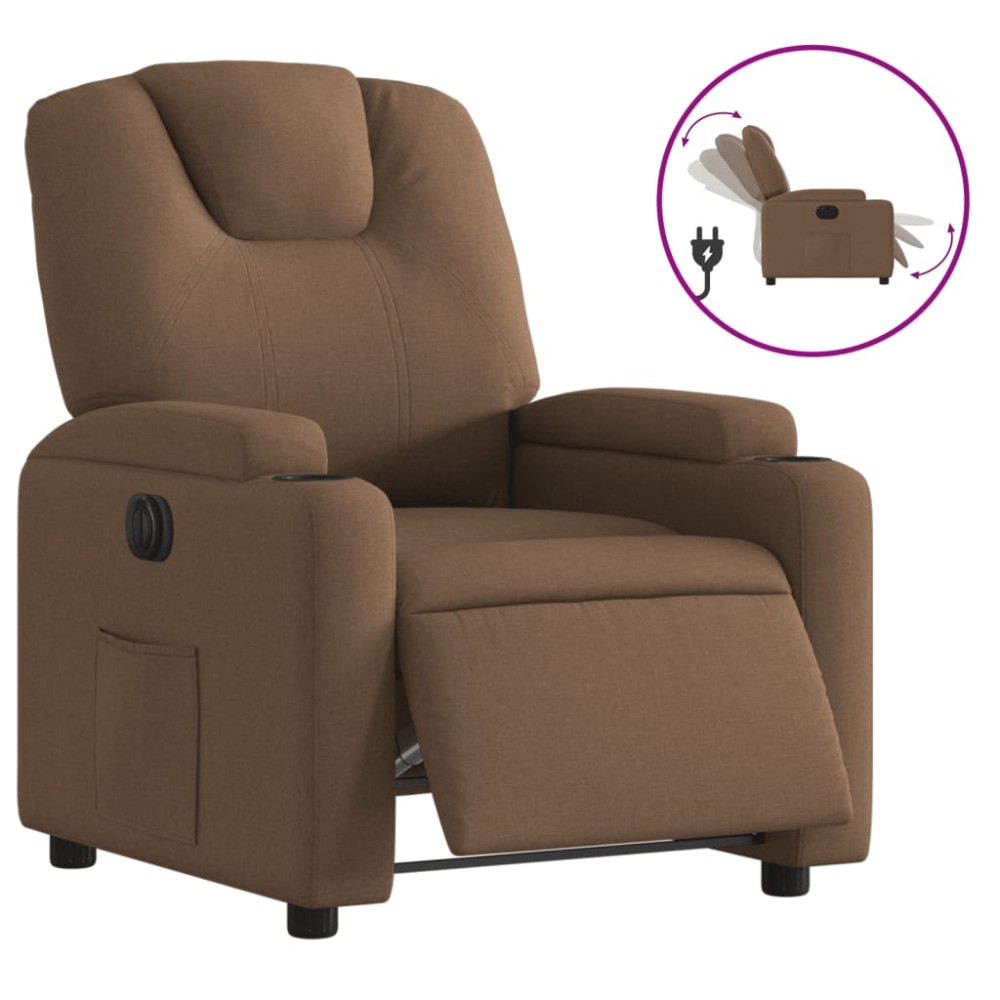 vidaXL Fotoliu rabatabil electric, maro, material textil