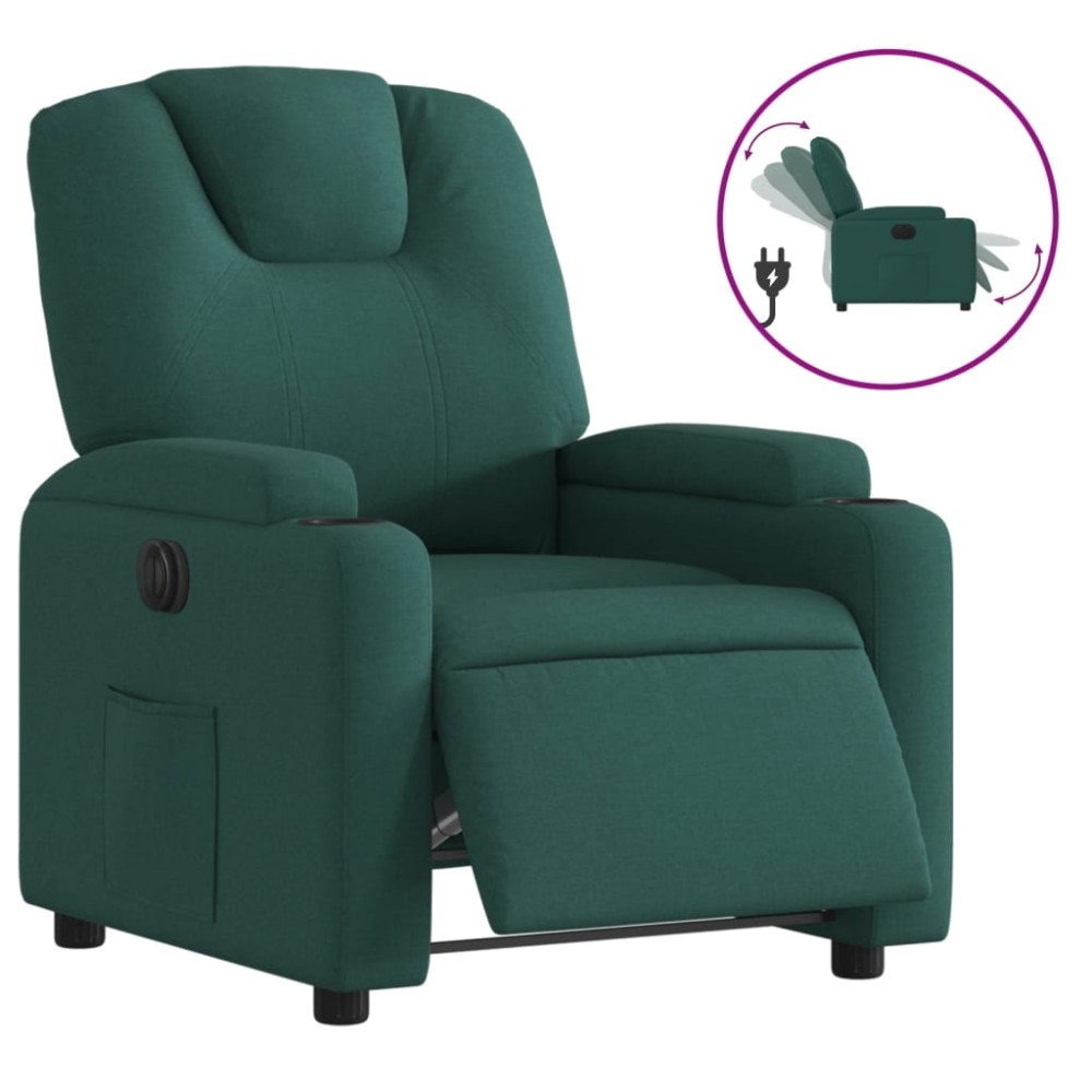 vidaXL Fotoliu rabatabil electric, verde închis, material textil