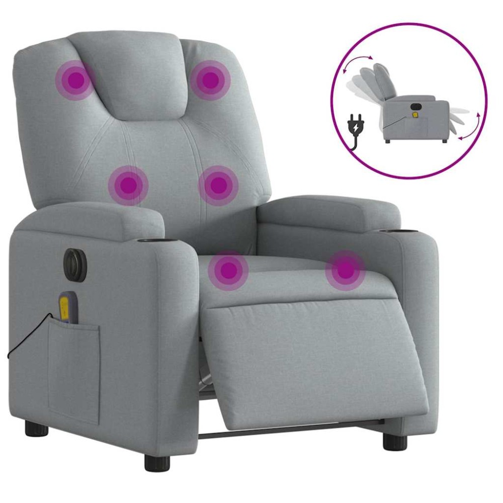 vidaXL Fotoliu electric de masaj rabatabil, gri deschis, microfibră