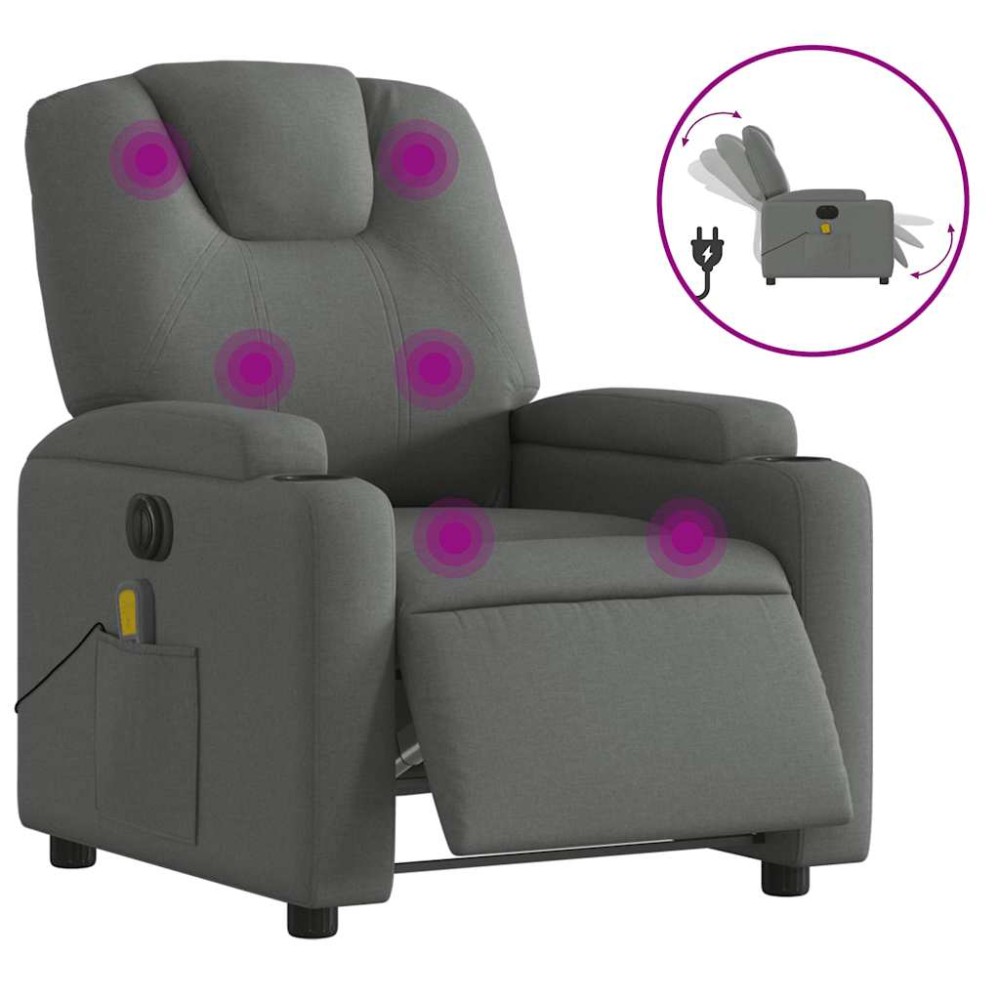 vidaXL Fotoliu electric de masaj rabatabil, gri închis, textil