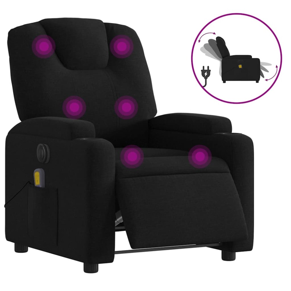 vidaXL Fotoliu electric de masaj rabatabil, negru, textil