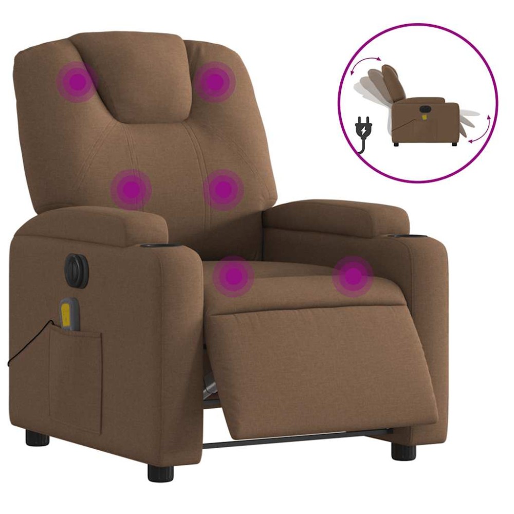 vidaXL Fotoliu electric de masaj rabatabil, maro, textil