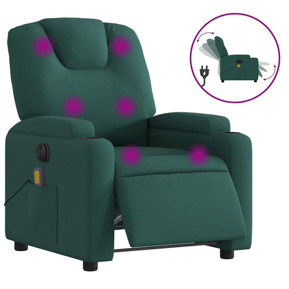 vidaXL Fotoliu electric de masaj rabatabil, verde închis, textil