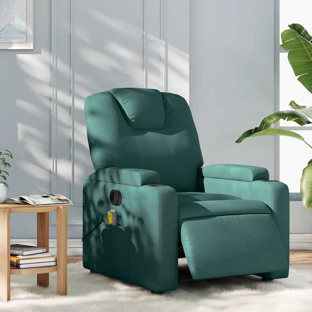 vidaXL Fotoliu electric de masaj rabatabil, verde închis, textil