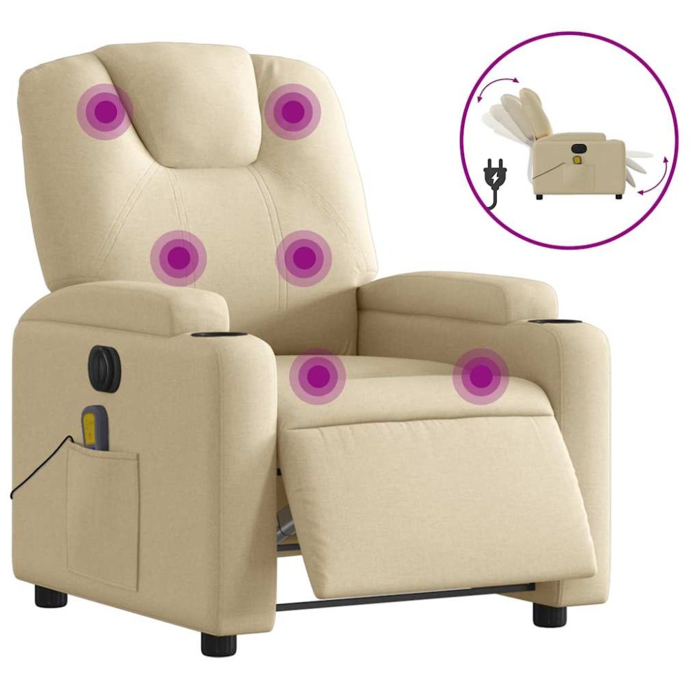 vidaXL Fotoliu electric de masaj rabatabil, crem, textil
