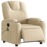 vidaXL Fotoliu electric de masaj rabatabil, crem, textil