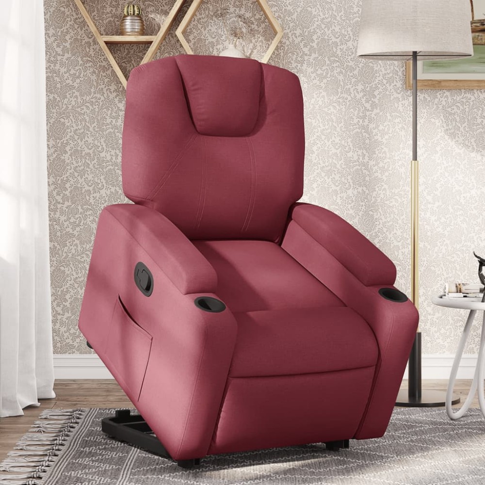 vidaXL Fotoliu rabatabil cu ridicare, roșu vin, material textil