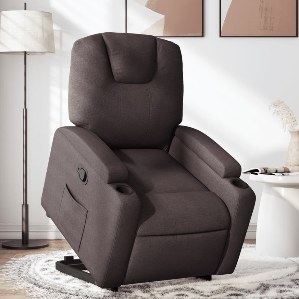 vidaXL Fotoliu rabatabil cu ridicare pe verticală, maro închis, textil