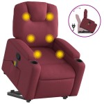 vidaXL Fotoliu rabatabil de masaj cu ridicare, roșu vin, textil