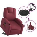 vidaXL Fotoliu rabatabil de masaj cu ridicare, roșu vin, textil
