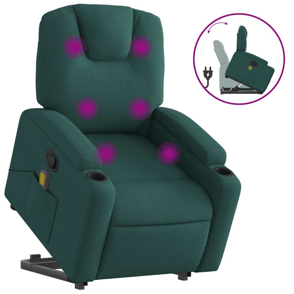 vidaXL Fotoliu rabatabil de masaj, cu ridicare, verde închis, textil
