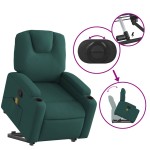 vidaXL Fotoliu rabatabil de masaj, cu ridicare, verde închis, textil