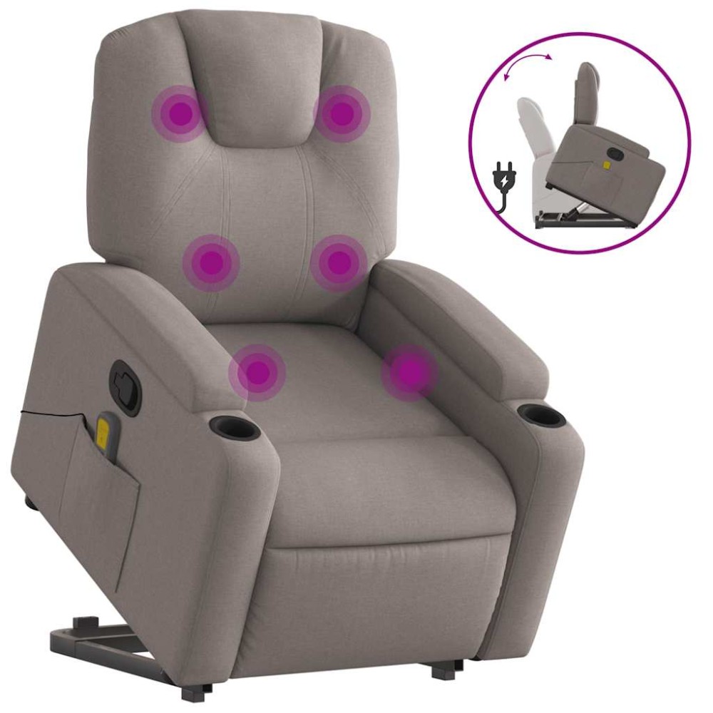 vidaXL Fotoliu rabatabil de masaj cu ridicare, gri taupe, textil