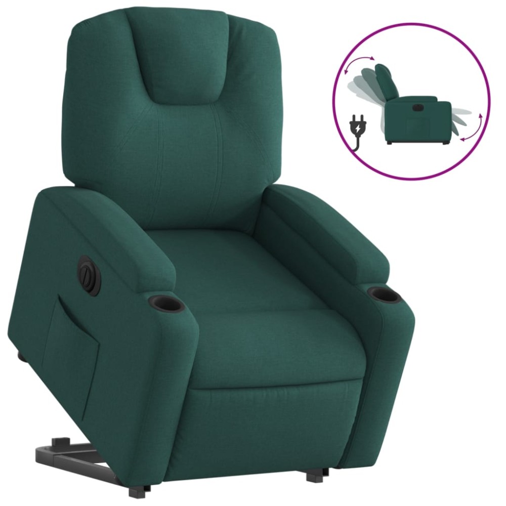 vidaXL Fotoliu electric rabatabil cu ridicare, verde închis, textil