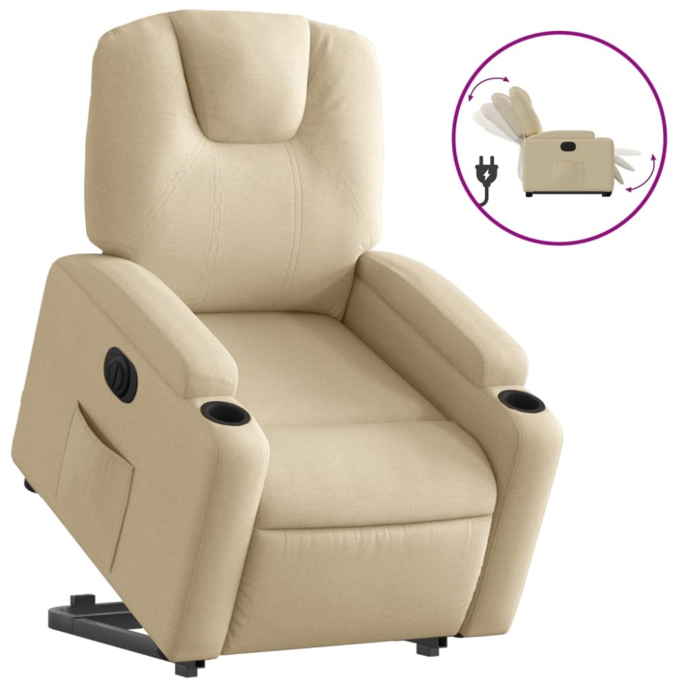 vidaXL Fotoliu electric rabatabil cu ridicare, crem, textil