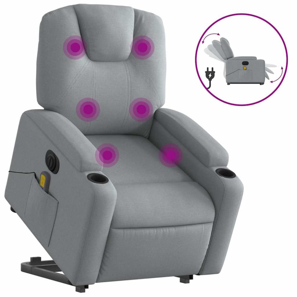 vidaXL Fotoliu electric masaj rabatabil cu ridicare, gri închis textil
