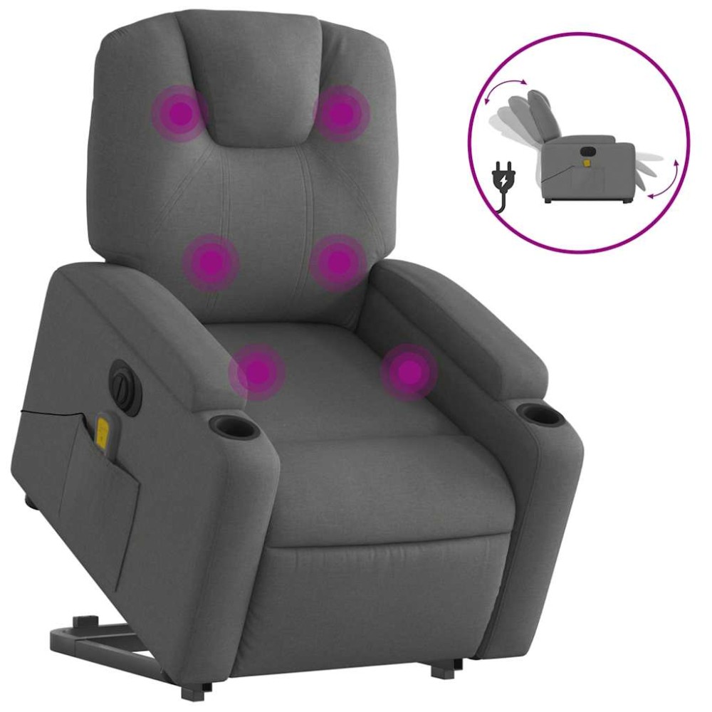 vidaXL Fotoliu electric masaj rabatabil cu ridicare, gri închis textil