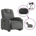 vidaXL Fotoliu electric masaj rabatabil cu ridicare, gri închis textil